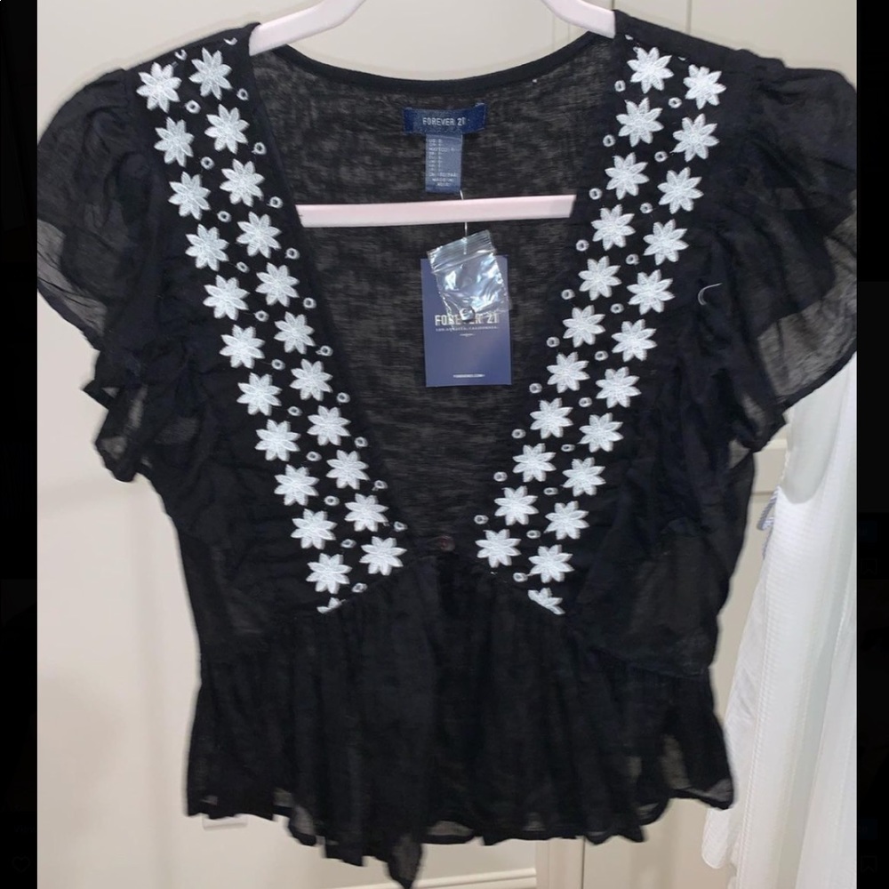 Black low cut ruffle top